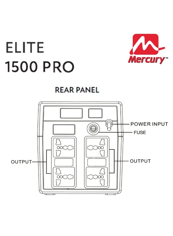 MERCURY ELITE 1500 PRO, 1500VA/900W, OFFLINE, 4X UNIVERSAL SOCKET, 2X 8.2AH BATTERY - Image 3